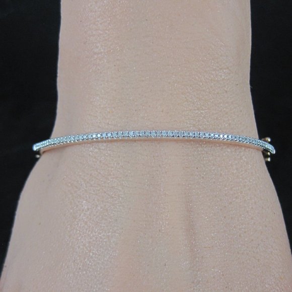 14K ROSE Gold Vermeil Sterling Diamond Bangle Bracelet 7 Inches Macys - Picture 1 of 16